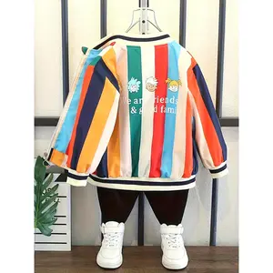 Stylish Striped Baseball Jacket for Boys, Perfect for Casual Wear in Spring And Autumn, Lightweight And Versatile for Older Kids