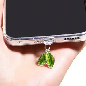 1 piece creative Simulation leaf-shaped dust plug, suitable for dust protection of iPhone/Type-C charging port and data cable port on mobile phones Phone Accessories