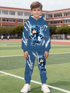 Boys' hooded sweatshirt and long - pants set, a two - piece set for daily casual wear for middle and older boys, Clothing Sets