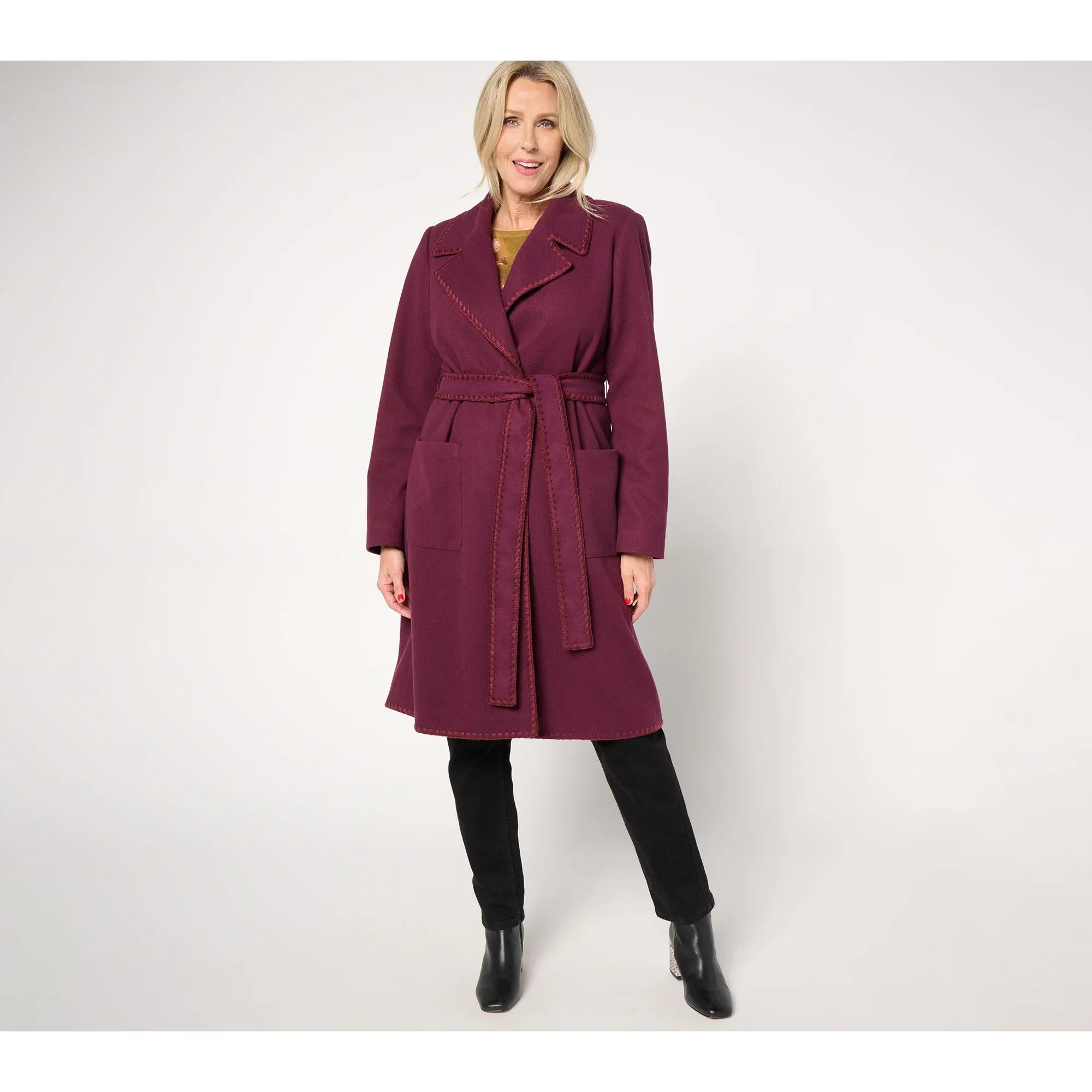 BEAUTIFUL by Lawrence Zarian Regular Belted Double Knit Lined Coat