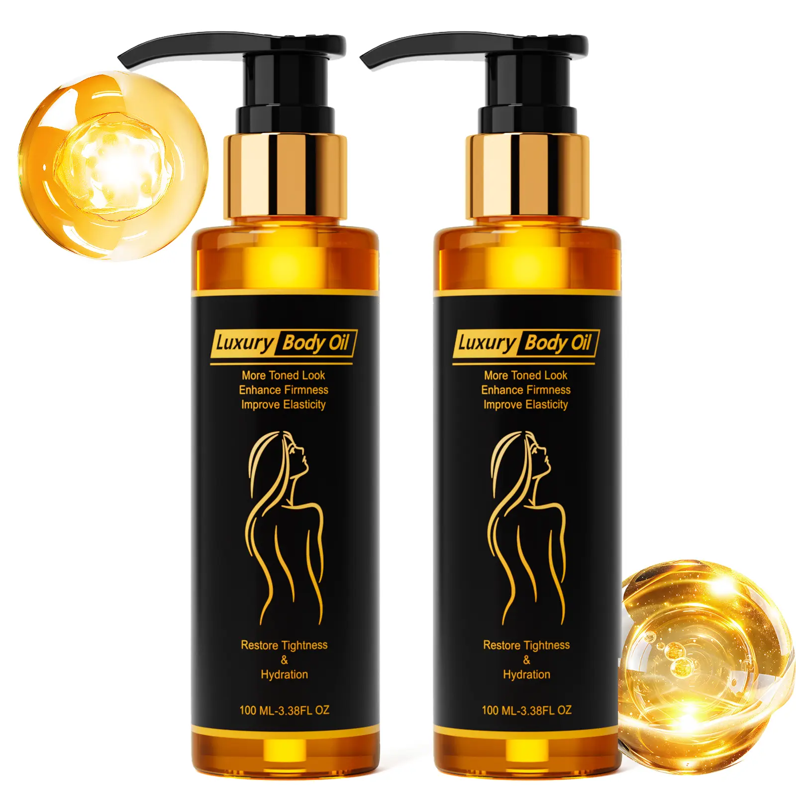 [2 Pack] Luxury Firming Body Oil Rich in Rose & Lavender Essential Oils – Relieves Muscle Fatigue, Tightens Skin, Relaxes Body & Mind, Softens Skin, Improves Skin Texture, Smooths Fine Lines & Deeply Moisturizes Dry Skin (3.38 fl. oz / 100 ml x 2)