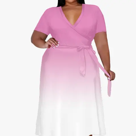 Women's Plus Size Casual Pleated Dress Summer Short Sleeve Flowy Swing Dress Loose Beach Dresses