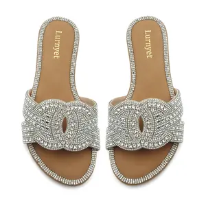 Women's Fashion Slippers-Glitter Shiny Slide Sandals Sparkle Fancy Flat Slippers Slip-on Jeweled Shoes NZYX