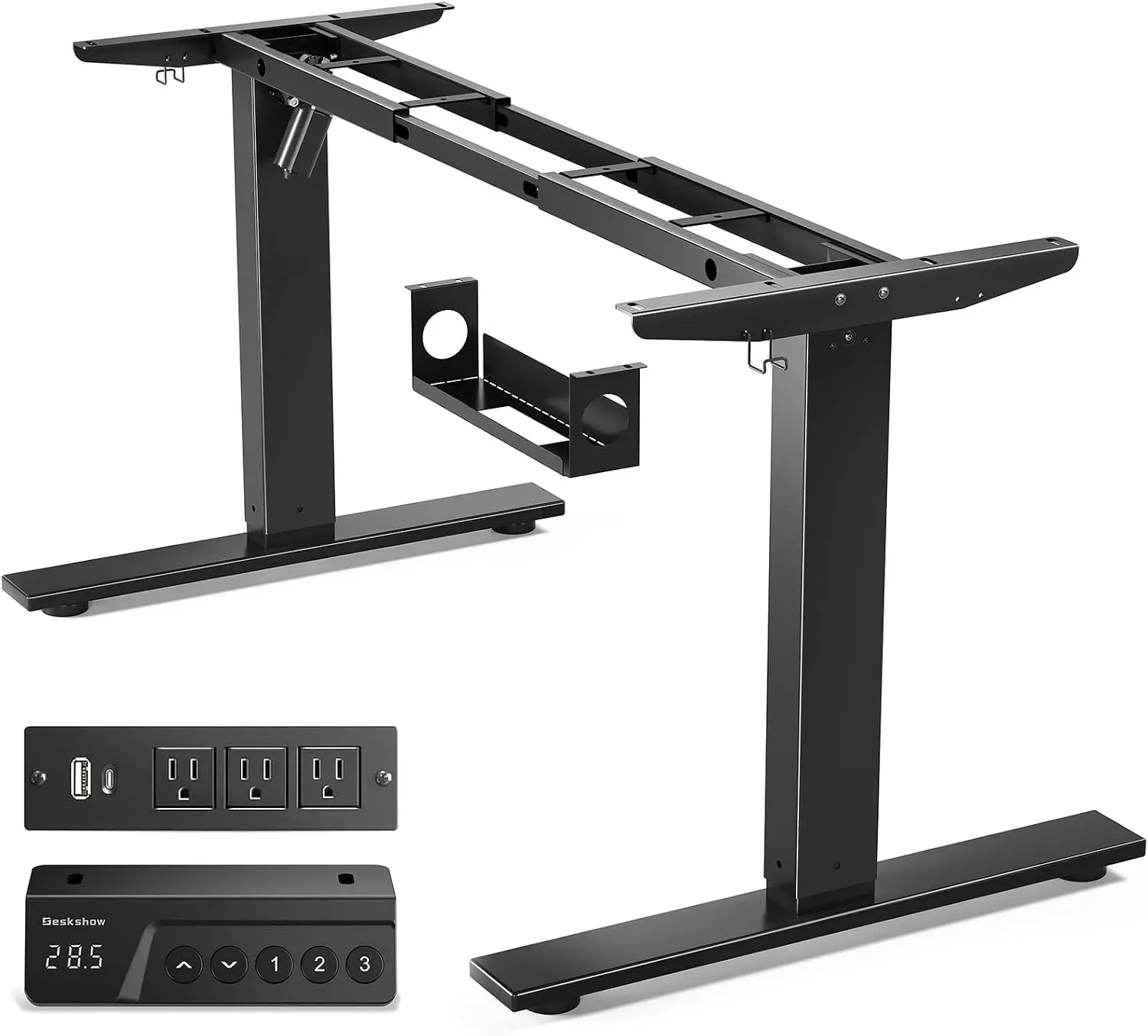 Black Steel Electric Standing Desk Frame - Single Motor Height Adjustable Base, Memory Keypad, Easy Set-Up, Height Range Specifications (Frame Only)