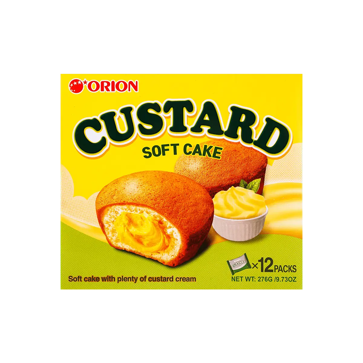 ORION Soft Custard Cream Cakes - Korean Dessert, 12 Pieces, 9.73oz