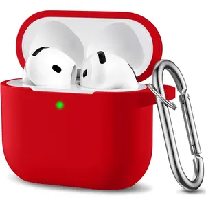 Compatible AirPods 4 Case, Soft Silicone Protective Cover with Keychain, for AirPods 4th Gen, Red