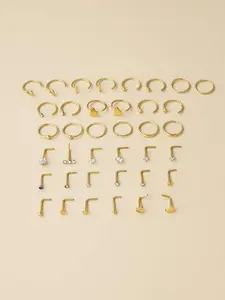 Mixed Shape Spiral Nose Ring & Earrings Set, Rhinestone Decor Stainless Steel Nose Ring & Earrings, Fashion Body Jewelry for Women & Girls, Nose Piercing Jewelry