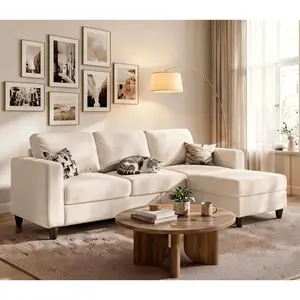 73" Sectional Sofa Couch for Living Room, Beige Convertible L Shaped Sofa with Reversible Ottoman, 8" Extra Thick High-Density Cushions, Modern Linen Fabric 3 Seater Sofa for Small Space