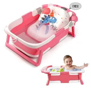 Newborn Collapsible Bathtub: Soft Cushioned Infant Tub with Thermometer, Travel-Friendly Design & Anti-Slip Feet Great Baby Shower Present