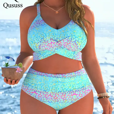 New Arrival Women's Plus swimwear Swimsuit Bikini Sets summer beach festival vacation travel Sexy Luxury two piece set bikinis set Best Selling, Leaf Print Bikini