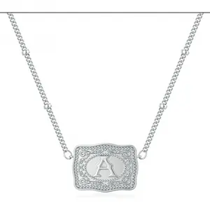 Necklace 26 English Letters Belt Buckle Necklace Embossed Copper Necklace Belt Buckle Shape Necklace Gift for Men and Women