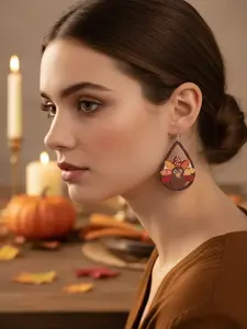 1 Pair Wooden Turkey Decor Dangle Earrings, Water Drop Shaped Ear Jewelry for Girl, Fashion Jewelry for Party, Daily Clothing Decor, Trendy All-match & Exquisite Jewelry for Birthday Gift, Trendy Fashionable Accessories