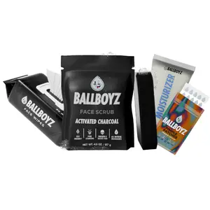 Ballboyz FACE Clear Skin Kit - Face Scrub, Moisturizer, Cleansing Wipes & Patches for Athletes - Removes Sweat & Dirt, Soothes Redness, Protects & Rebuilds Skin