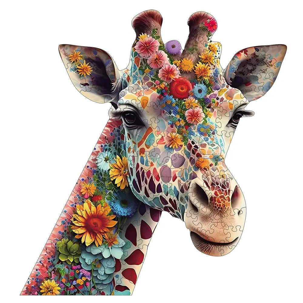 Floral Giraffe Wooden Jigsaw Puzzle, Irregular Animal Shape Blocks, High Difficulty Magic Puzzle Toy, Perfect Birthday Christmas Gift