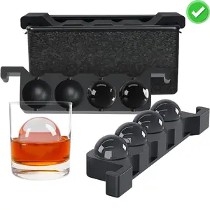 Crystal Clear Ice Maker, Silicone Ice Ball Tray, 2" Large Ice Cube Mold, Sphere Ice Mold, Black