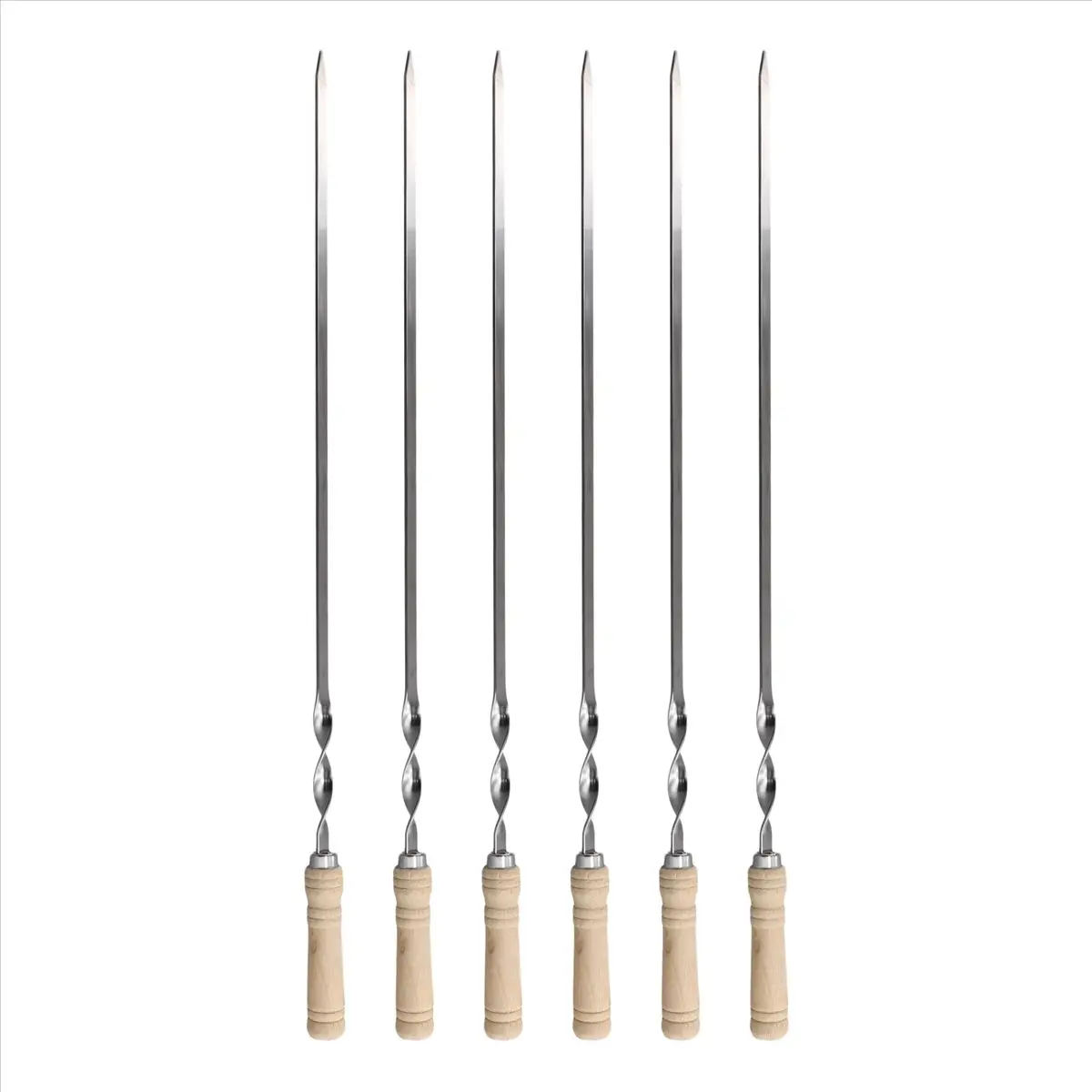 6Pcs 55cm Lightweight Wooden Handle Stainless Steel BBQ Skewers - Household Outdoor Barbecue Grill Tools, Tailgating Kebab Utensils, BBQ Grill Accessories, Barbecue Grill For Outdoor, 0.15Cm Diameter