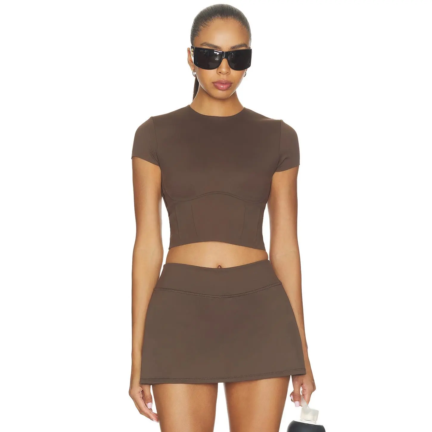 NikeSKIMS Matte Corset Crop Top in Dark Sepia