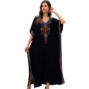 Women Ethnic Print Kaftan Dress Plus Size Swimsuit Cover Up,Mrs. Roper Kaftan, Swimsuit, bubu, mumu, Casual Womenswear Boho Caftan Baggy -Embroidered in color