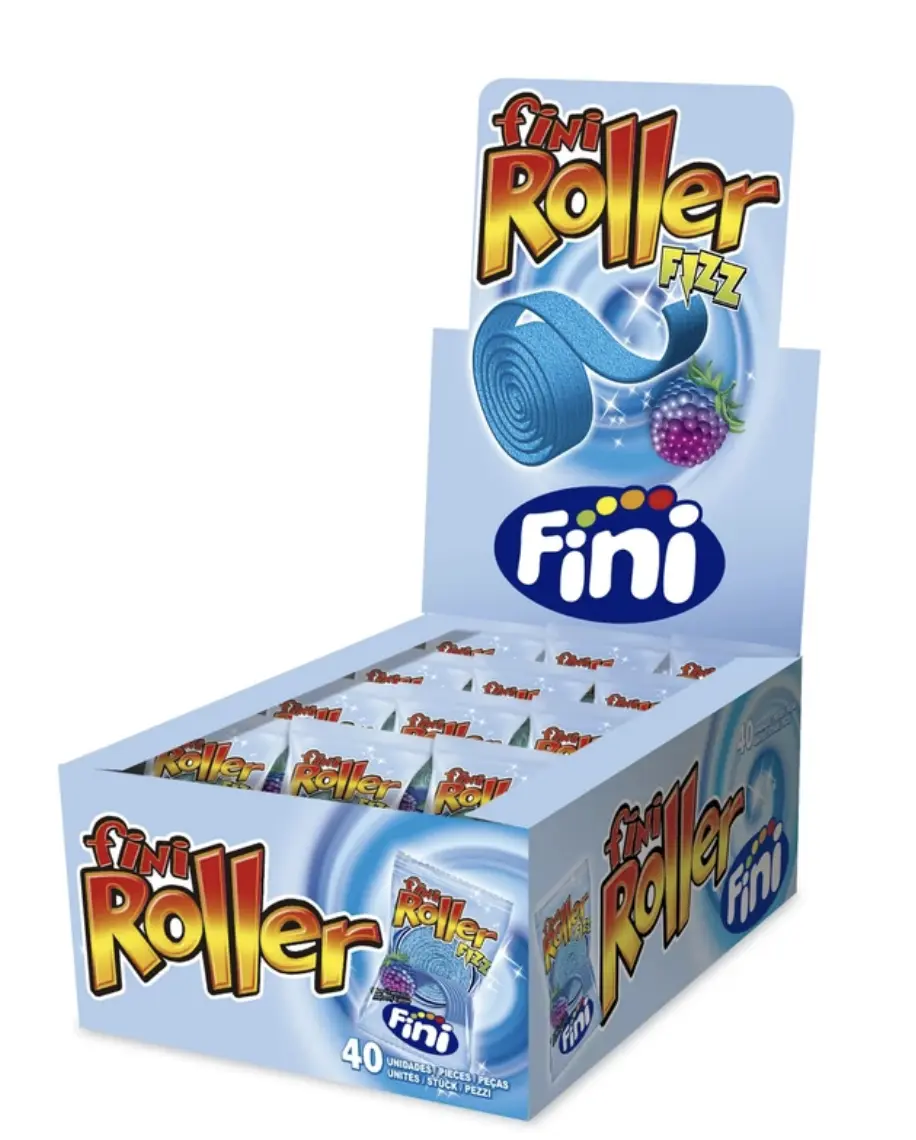 Fini Roller Fizz - 40 Count Box of Refreshing Raspberry Flavor Candy
