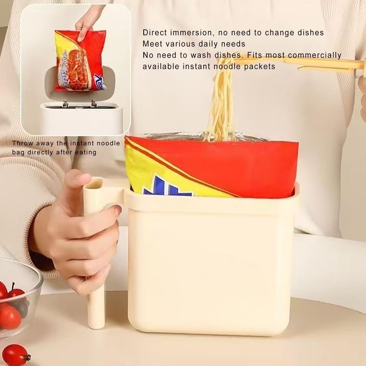 Collapsible Noodle Bowl in a Bag - Leak-Proof Heat-Resistant Ramen Kit with Spork, Foldable for Backpacking, Work Lunch, Emergency Food Prep