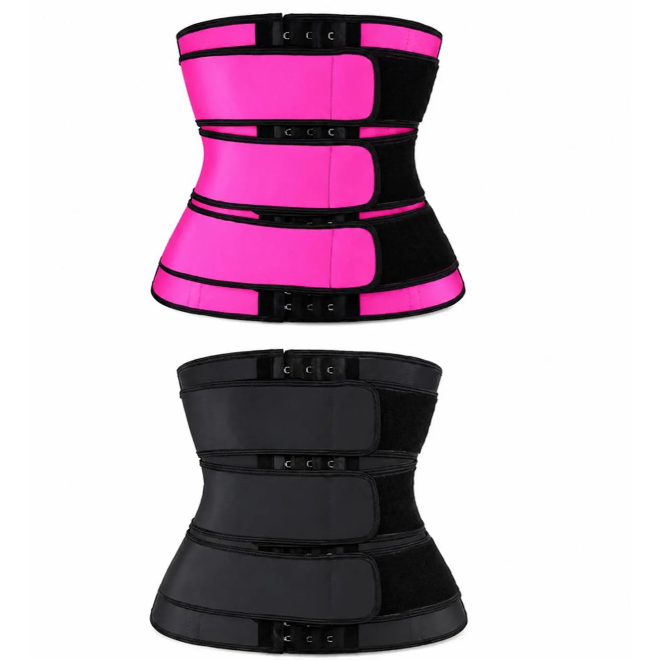 Women's 3-Belt Waist Trainer in Black and Pink Neoprene & Polyester Adjustable Compression for Tummy Control Waist Support XS-3XL