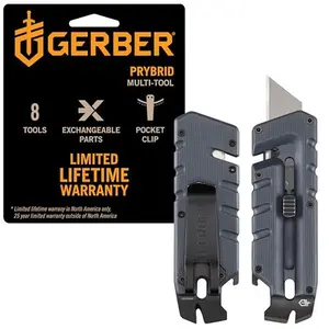 Gerber Gear Prybrid Utility Knife with Pocket Clip, Box Cutter Retractable Blade, Heavy Duty Utility Razor with Pry Bar, Bottle Opener, and Wire Stripper, Multi tool Pocket Knife, Blue with Clip