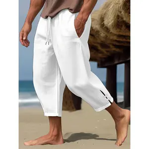 Men's Summer White Drawstring Waistband - Casual, Versatile, Non-Stretch, Ideal for Beach Vacations