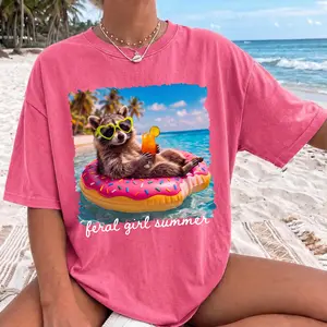 Comfort Colors Feral Girl Summer Raccoon T-Shirt, Funny Summer Quote Tee, Funny Beach Raccoon T-Shirt, Trendy Gift for Women, For Woman
