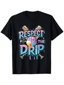 Youth and Adult Respect The Drip Tee with Melting Ice Cream Cone Print, Breathable Short Sleeve Summer Top for, Casual Crew Neck Shirt