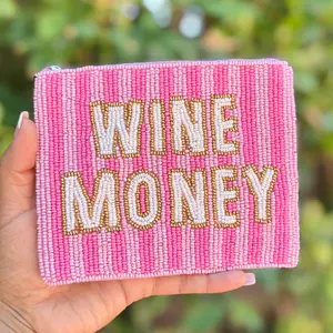 Wine Money Beaded Pouch