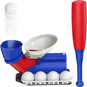 Automatic Baseball Pitching Machine for Kids, Baseball Hitting Trainer with Bat & 4 Balls, T Ball Launcher Training Equipment, Outdoor Indoor Sports Christmas Toy Gift for Boys Girls 6+