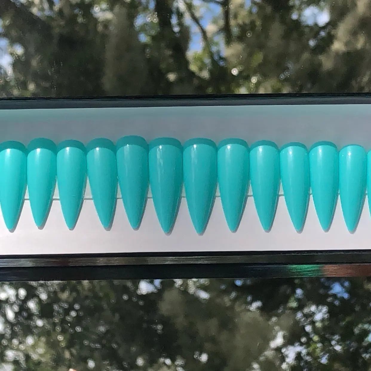Aqua Blue Stiletto Medium Size False Nails