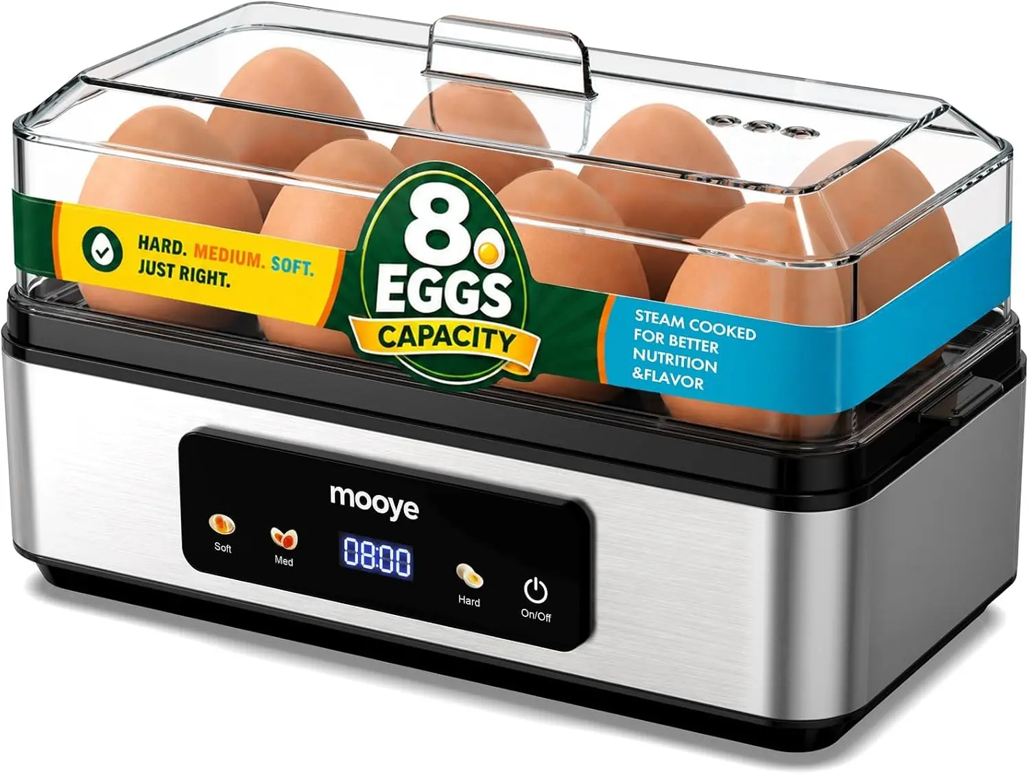 3-in-1 Electric Egg Boiler & Steamer, BPA-Free Rapid Cooker with Auto Shut-Off, 8-Egg Capacity for Kitchen Breakfast & Fitness Use (Hard, Medium, Soft Boiled Settings)