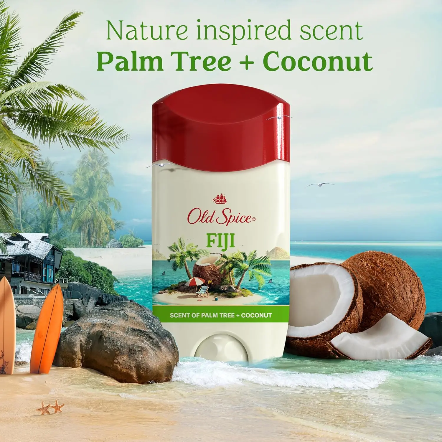Old Spice Men's Dry Feel Antiperspirant Deodorant, 24/7 Sweat & Odor Protection, Skin-Conditioned Gentle Formula, Fiji Palm Tree + Coconut Scent, 2.6 oz (Pack of 3)