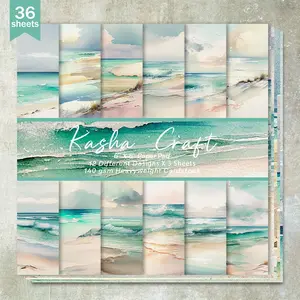 36 Sheets 6inch (Beach and Ocean Background) Clipping Thin Paper Sheets, Suitable for Bullet Diaries, Junk Magazines, Greeting Cards, Background Photo Albums and Handicrafts