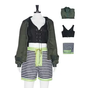 Mathilda Green Jacket Cosplay Costume Set Black Tank Top Striped Shorts for Comic Con Convention