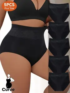 Plus Size Seamless High Waist Triangle Panties, Rose Pattern Mesh Patch Briefs, Soft Breathable Fit, High Quality Women's Basic Underwear, Comfortable All Year Round, Everyday Wear, Seamless Triangle Panty