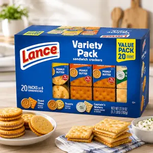 Lance Sandwich Cracker Snack Variety Pack - 3 Flavors, 20 Individually Wrapped Packs, 6 Sandwiches Each