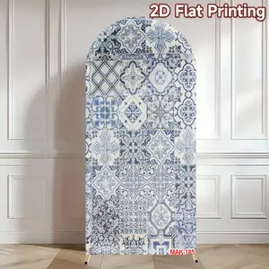 Blue and White Portuguese Tiles Arch Wall Backdrop Cover Kids Birthday Party Wedding Baby Shower Decor 2-sided Background