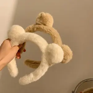 Cute Bear Ears Headband Soft Plush Hair Band Makeup Spa Headband for Skincare Wash Face