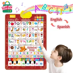 Bilingual Talking Wall Chart for Kids English & Spanish Learning Poster with Songs ABCs Numbers Animal Words & Piano Interactive Educational Toy for Toddlers 1-6 No Screen Battery Powered Alphabet Preschool Teaching Supplies