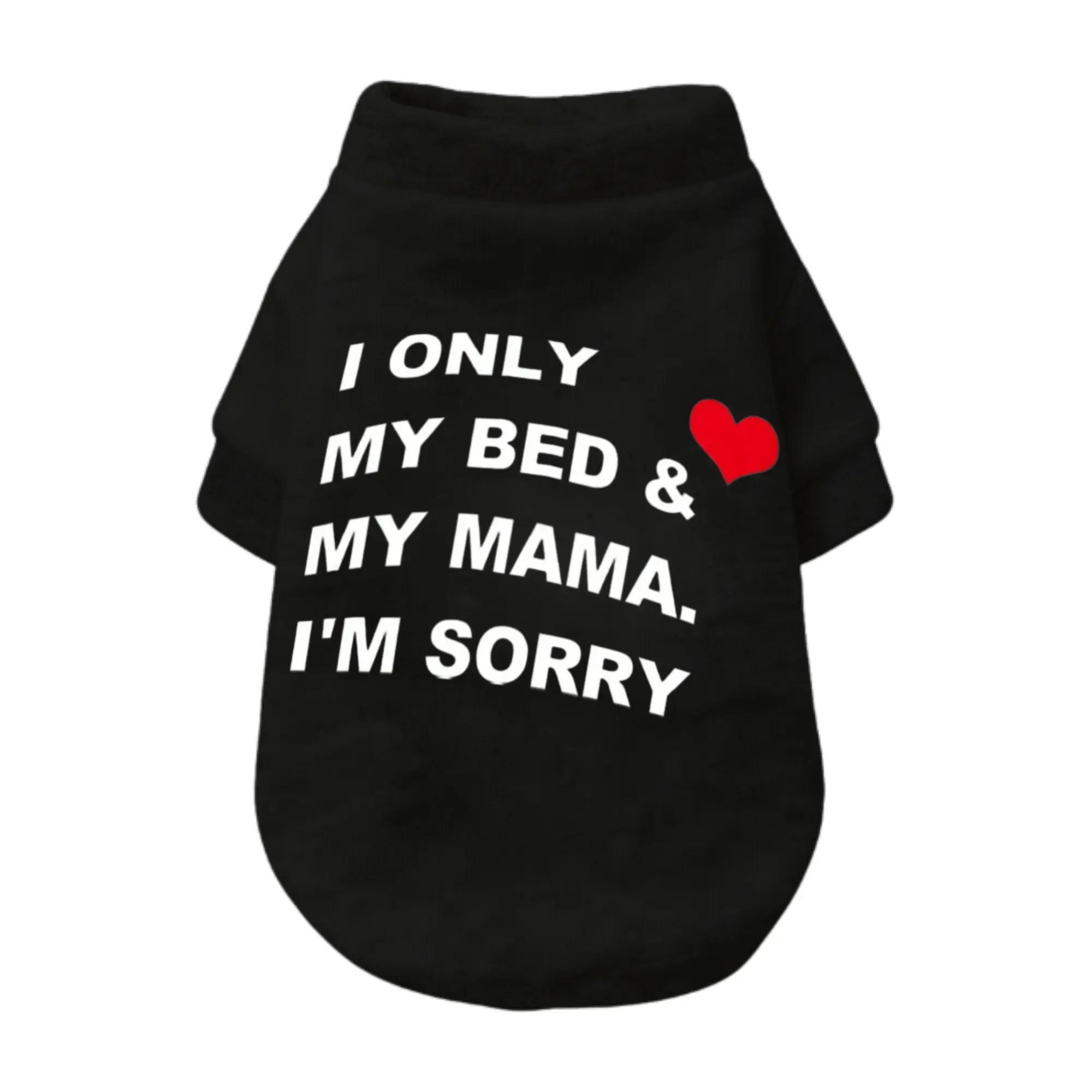 I Only Love My Bed & My Mama Dog Shirt, Red Heart Cute Slogan Pet Tee, Black Puppy Clothes For Small Dogs