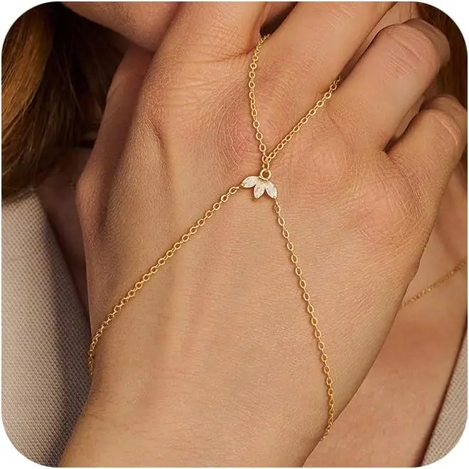 Loyalove Gold Hand Chain Bracelet for Women, Gold  Finger Ring Bracelets for Women Trendy, Dainty Simple Waterproof Cubic Zirconia Bracelet and Ring Chain Body Fashion Jewelry