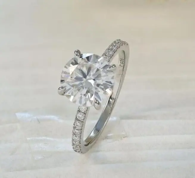 2ct Moissanite Certified VVS1 Engagement Wedding Ring Sterling Silver 3-12 M6938