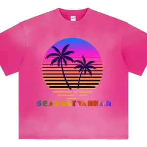 Seaportvannah Classic Tee - Pink Top with Palm Tree Graphic, Short Sleeve, Ideal for Women's Wear - Womenswear