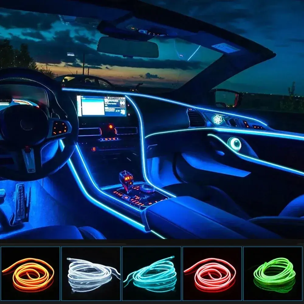 2026 New Car Interior Atmosphere Lighting LED Strip DIY Flexible EL Cold Light Line Tube With USB Auto Decoration Ambient Lamp