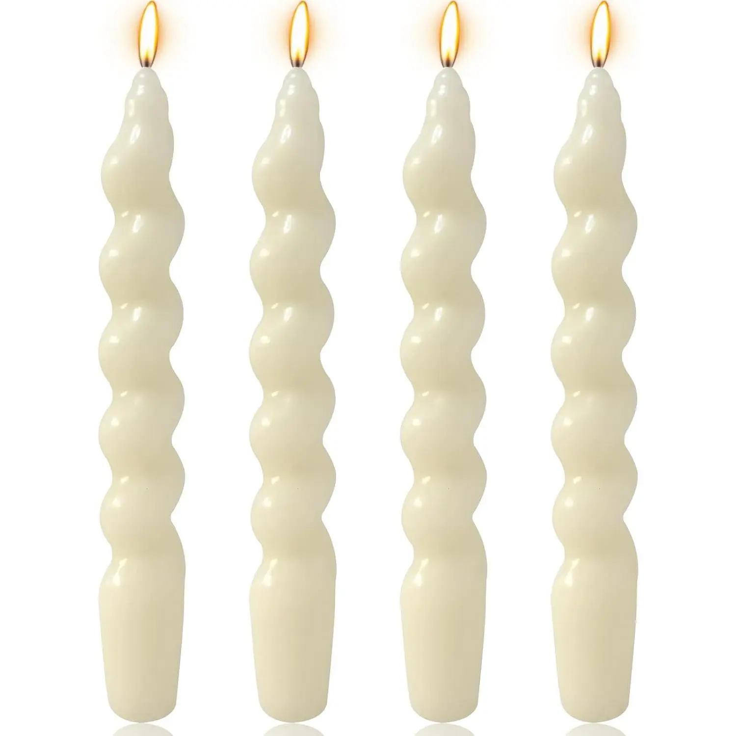 4 Pack 7 Inch Ivory Spiral Taper Candles, Unscented Dripless Fat Twisted Candlesticks for Home Décor Party Wedding and Celebrations