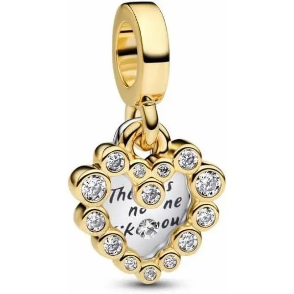 Pandora Sparkling Heart Double Dangle Charm Sterling silver 14k gold plating 763765C01