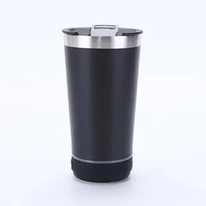 Portable 16oz Stainless Steel Beer Mug with Built-in Bluetooth Portable Speakers, Rechargeable Wireless Multi-Color LED Lights for Outdoor Trips, Events, Festive Occasion
