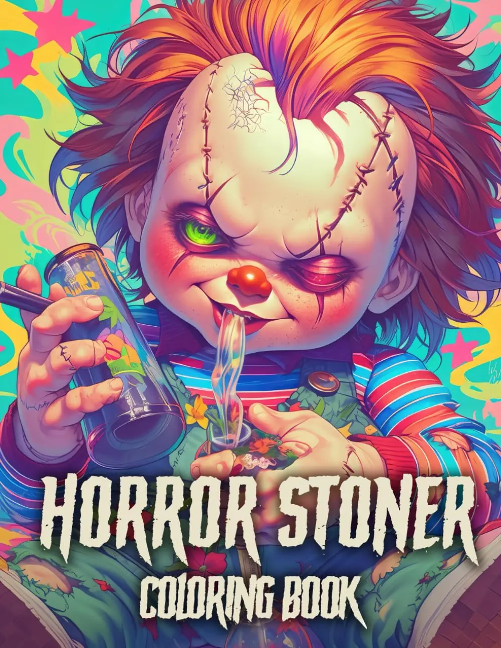 Horror Stoner Coloring Book: 50 Coloring Pages Spooky and Cute Chibi Horror Characters Weed Infused Trippy For Relaxation and Stress Relief, Perfect for Men & Women Paperback